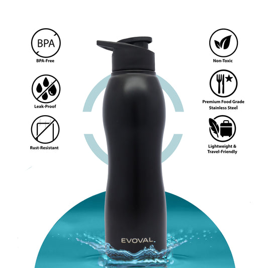 EVOVAL FLOW 1000ml Water Bottle | Single Wall Stainless Steel | Sip & Go Cap | Lightweight & Leak-Proof for Home, Office, Gym, Travel