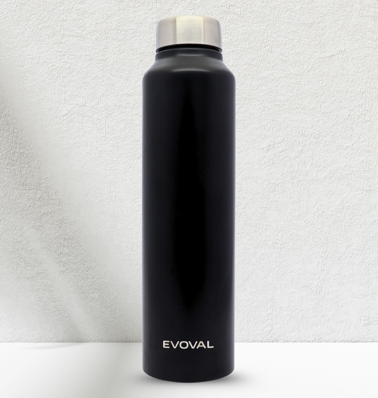 EVOVAL CORE 1000 ml Stainless Steel Water Bottle | Leak-Proof, Reusable, Single Wall Metal Bottle for Office, Gym, Travel & School | Matte Black